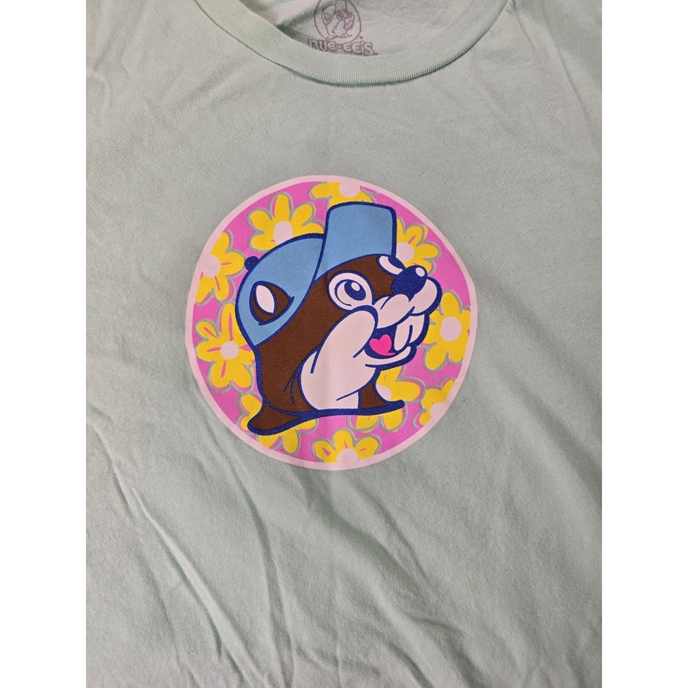 Buc-ee's Shirt Womens Large Green Dance In The Rain Rainbow Beaver Graphic Tee